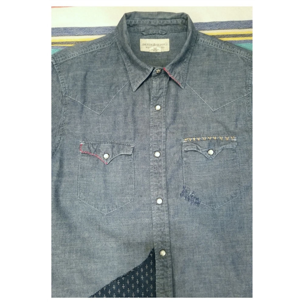 R.L. DENIM & SUPPLY PATCHWORK SHIRT-LRG - Picture 6 of 9